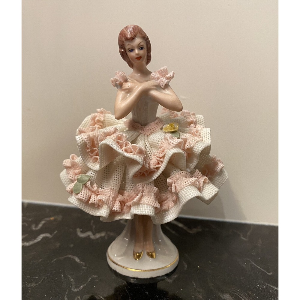 Dresden Lace Porcelain Figurine Ballerina Germany 4" Read